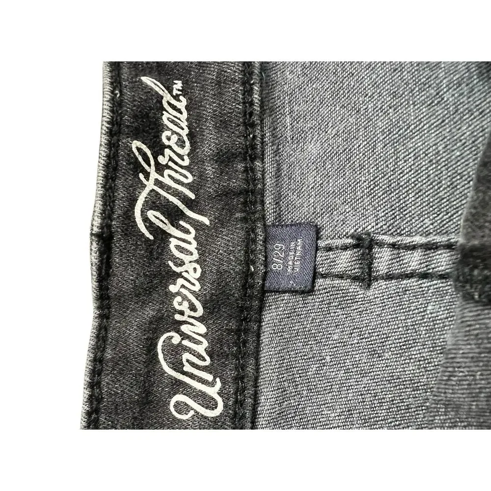 Universal Thread High Rise Midi Denim Shorts Womens 8 Black Cutoff Stretch - Picture 3 of 5